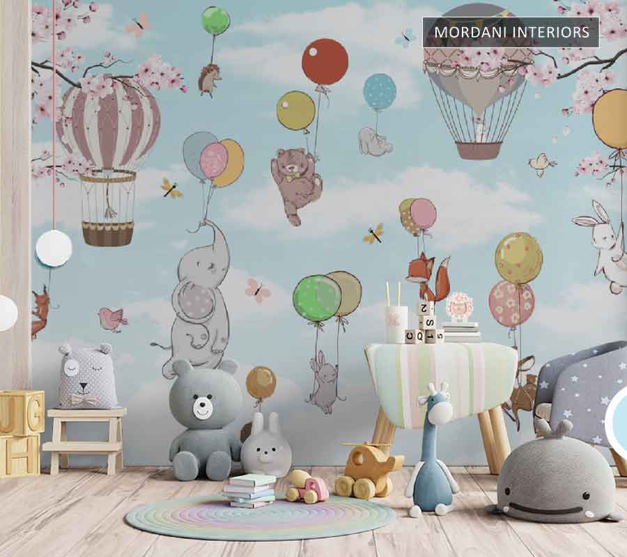 FLY ELEPHANT & BUNNY  KIDS WALL MURALS _ K